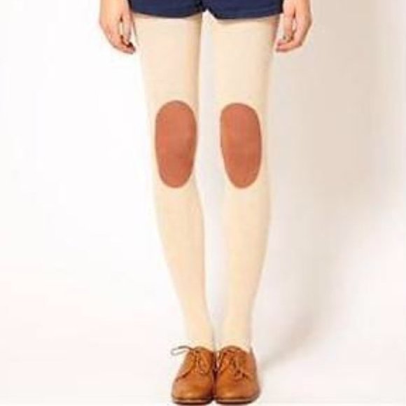 Modcloth Accessories - Modcloth cream tights with brown knee patches